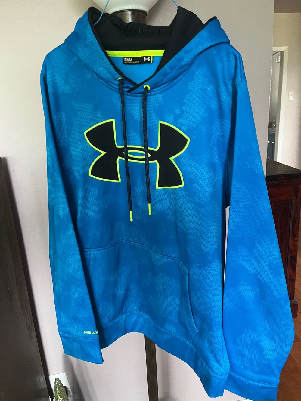 Under Armour Storm Bright Blue Hoodie with Neon Yellow-Green Logo-Loose Fit